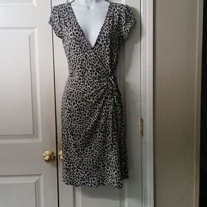 Express black white cheetah animal print wrap dress Sz S GUC
